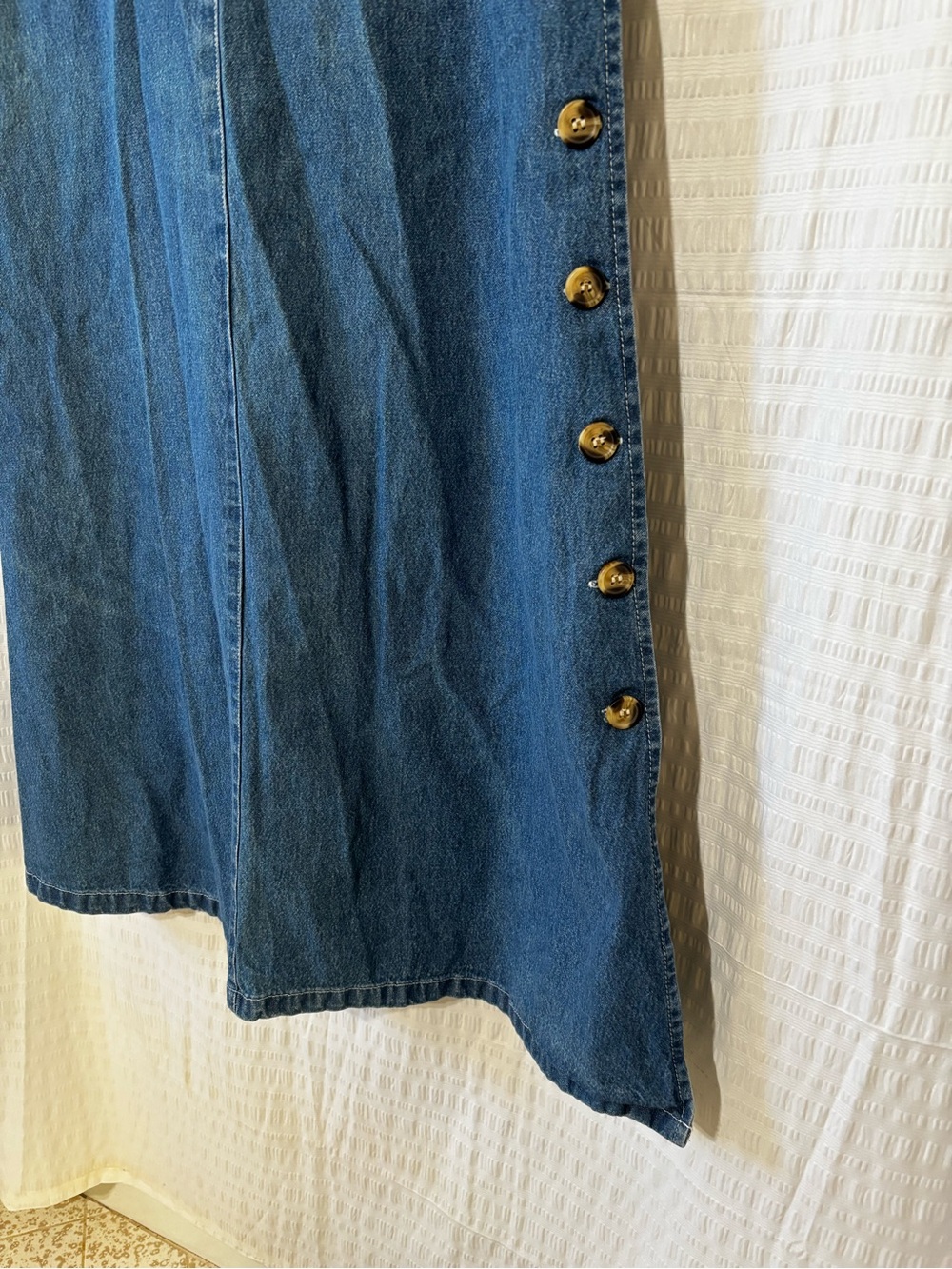 Vintage Denim Side-Button Down Sleeveless Cottagecore Cotton Maxi Dress Sz 10 - Picture 3 of 8